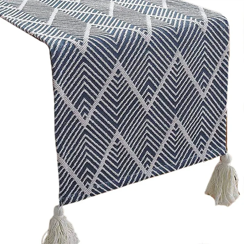 

Table Runner with Tassels, Farmhouse Table Runner, Woven Boho Table Runner, Cotton Braided Coffee Table Runner