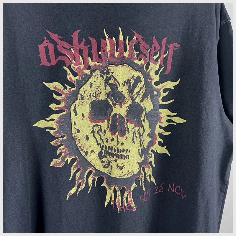 

American high street punk style sun skeleton print short-sleeved Harajuku retro old street loose short-sleeved T-shirt for men