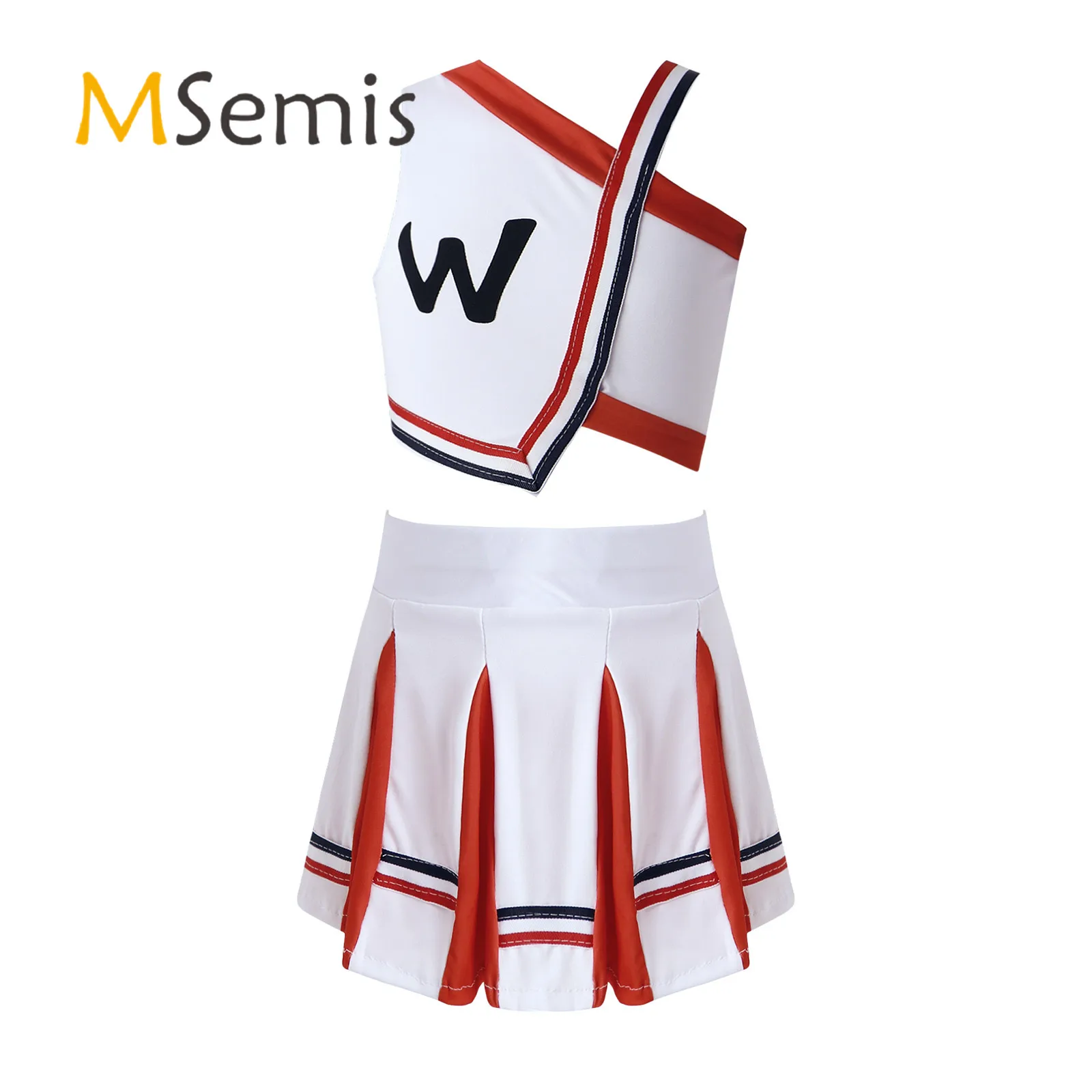 

Kids Girls Cheerleading Clothes Set Sleeveless Cheerleader Uniform Dancewear Style Crop Top with Elastic Waistband Pleated Skirt