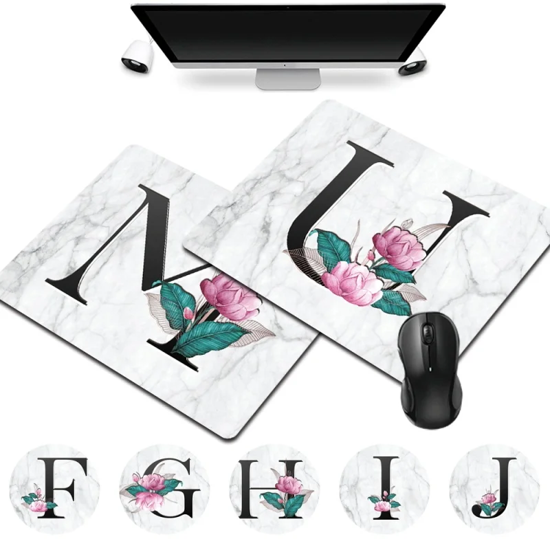 

Gaming Mouse Pad 25x21CM Small Portable Durable PU Leather Waterproof White Marble Letter Series Computer Mousepad
