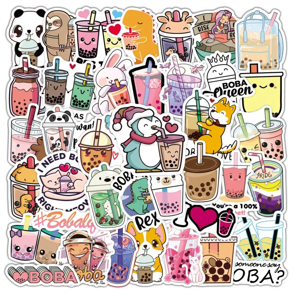 

50Pcs/set Pearl Milk Tea Cute Graffiti Stickers Suitcase Laptop Helmet PVC Stickers Student Children's Toys Decoration Stickers