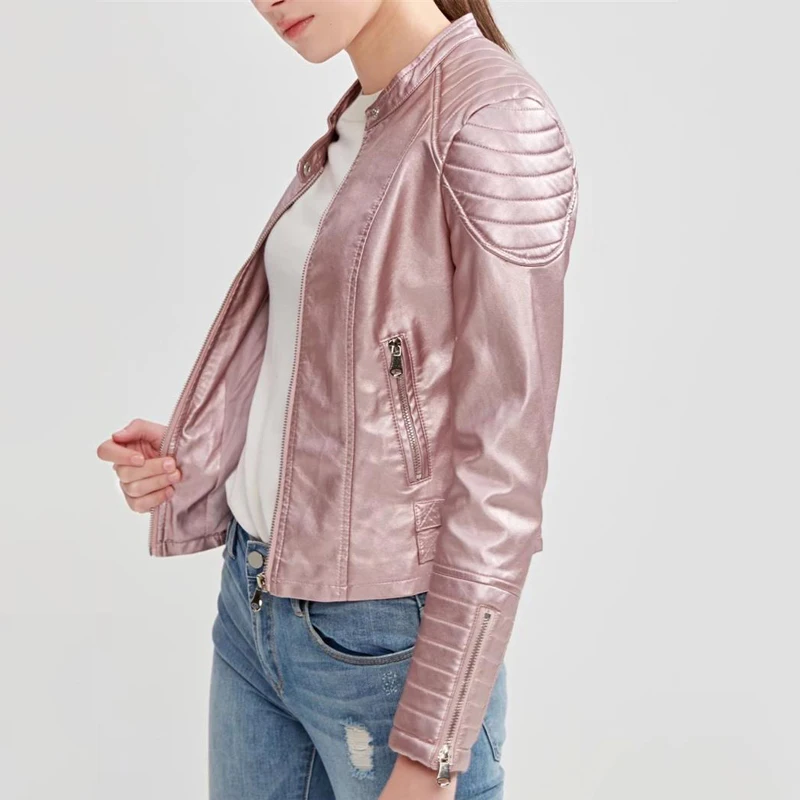 Куртка TMODA280 женская из искусственной кожи верхняя одежда на молнии блестящее