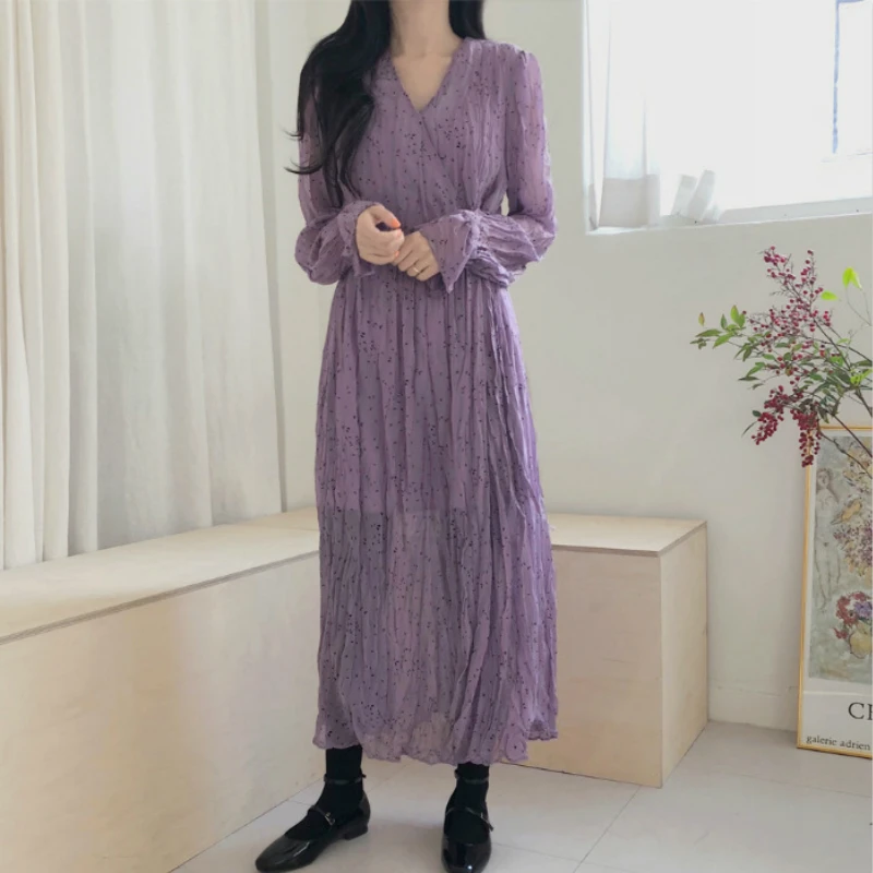 Новинка весенне осенние женские шифоновые платья GOOHOJIO с цветочным принтом в