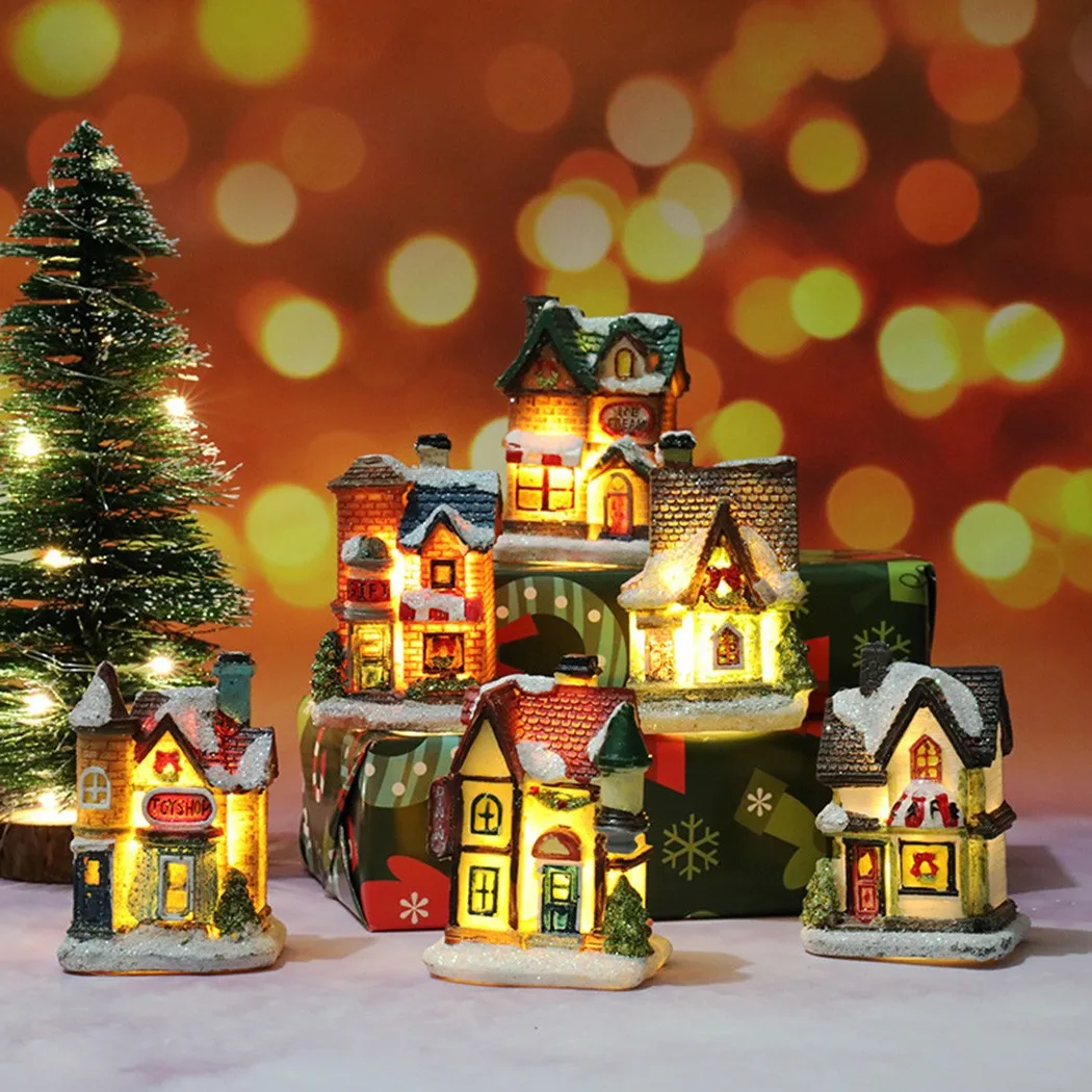 

Christmas LED Light Small Village House Scene Ornamnets Merry Christmas Decorations Xmas Decor 2022 New Year Natale Navidad Noel