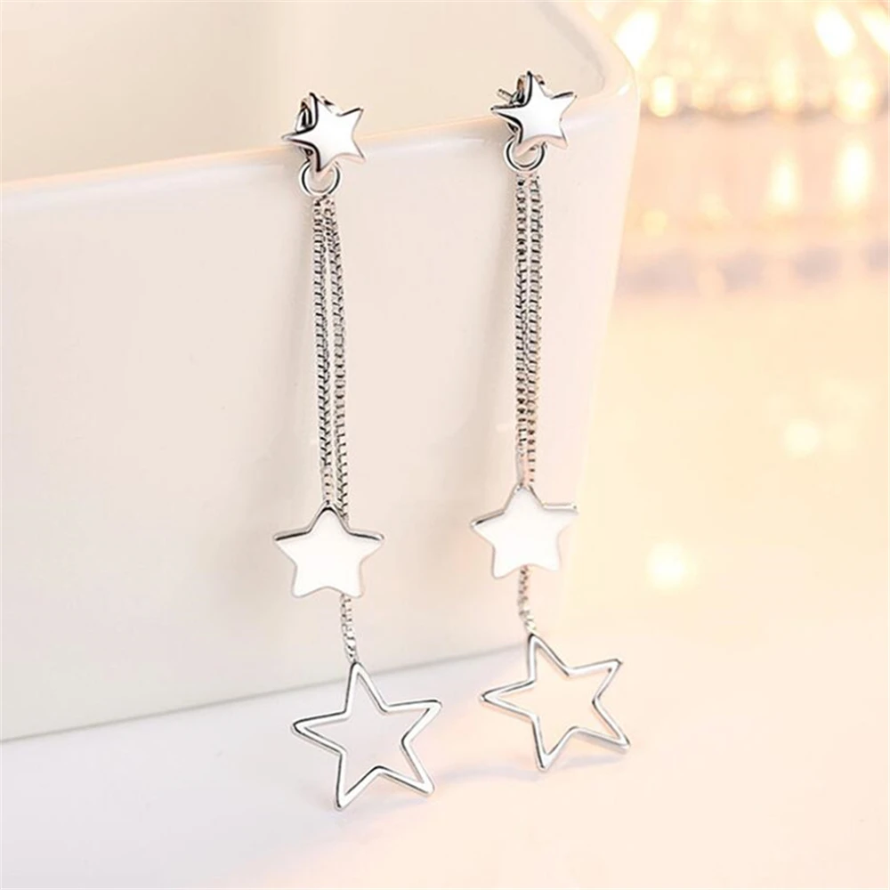 

925 Sterling Silver New Jewelry New Woman Exaggerated Fringe Earrings Girls Ear Ornament Geometric Star Section