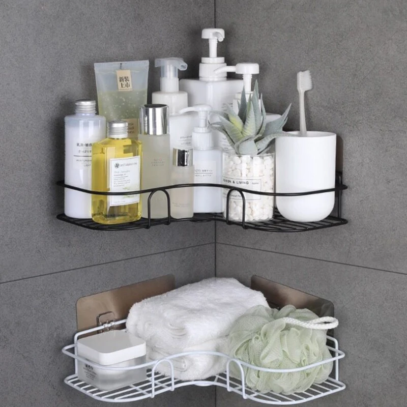 bathroom shelf shower shampoo soap organizer triangle cosmetic punch free adhesive wall mounts storage rack for kitchen toilet free global shipping
