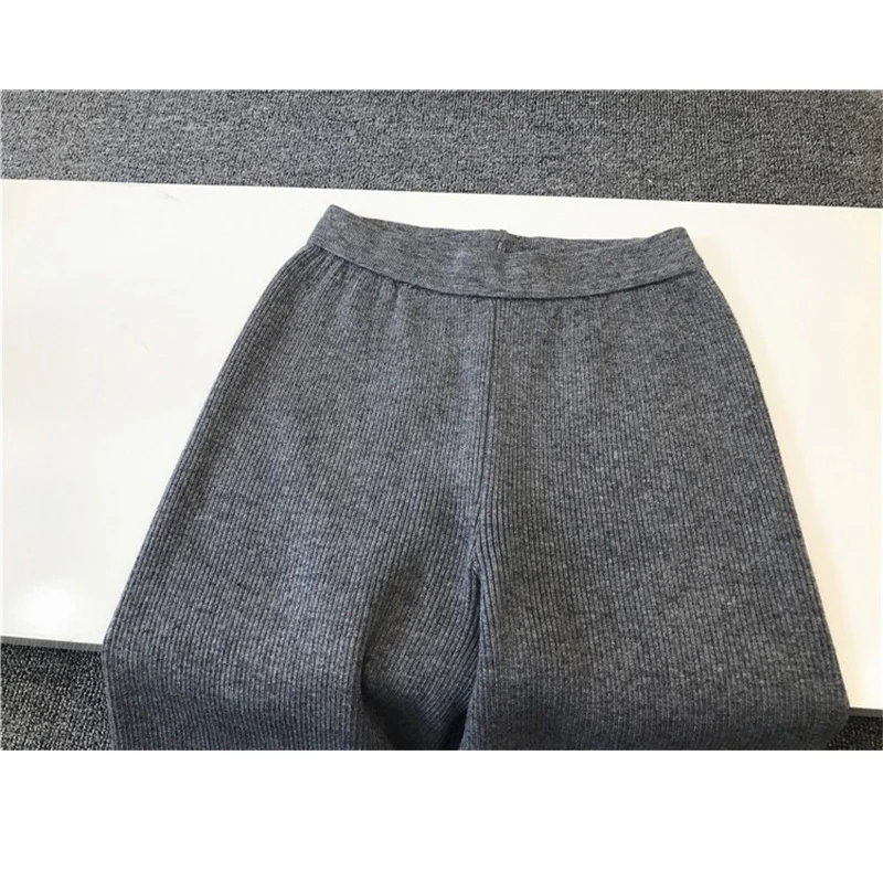 

Korea Knitted Long Pants 2020 New Autumn and Winter Retro Women Wide-leg Pants Female Trousers High Waist Loose Pants NS2332