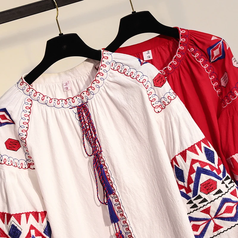 Palenda Женская модная винтажная блузка с вышивкой и кисточками пляжные рубашки для