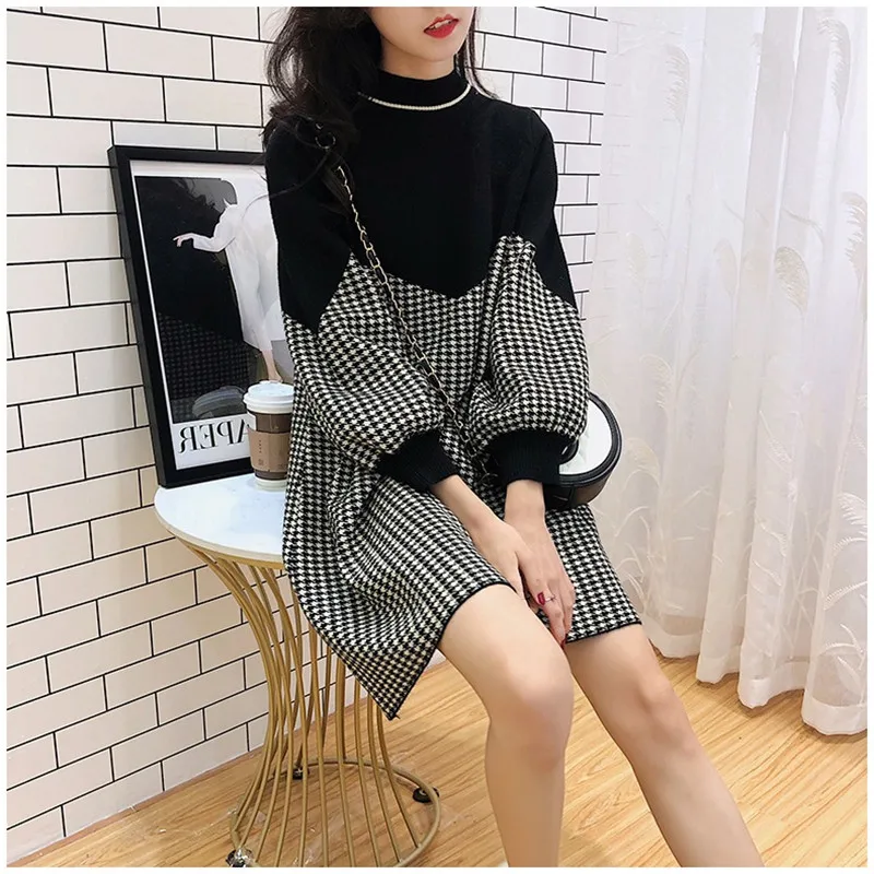 

Retro Loose Long Sleeve Knitted Jumpers Vest Women Fashion Casual Striped Outer Wear Pullover Sweater Dress Pullover Female