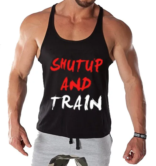 Майка мужская для бодибилдинга хлопок принт со шлейфом тренировка без рукавов