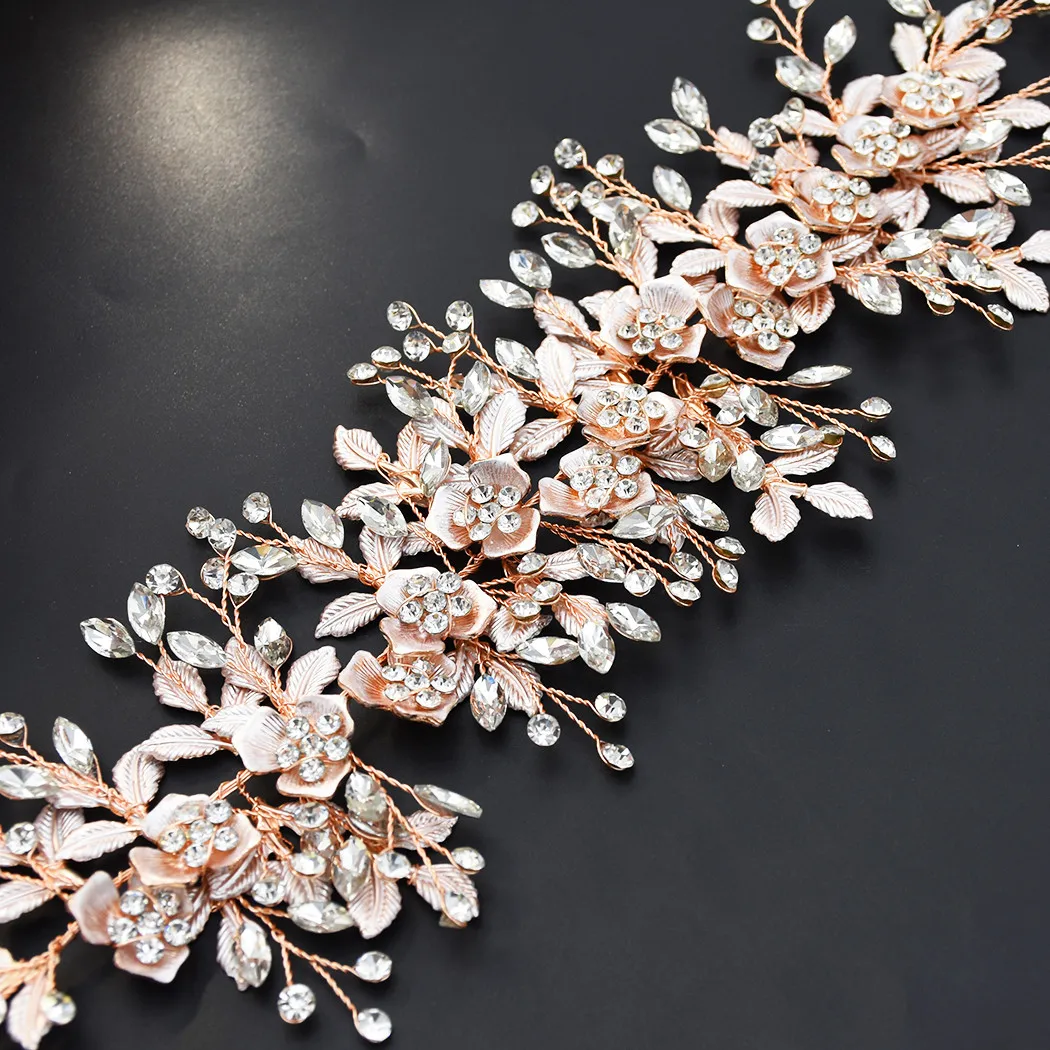 Baroque color Rose Gold Flower Hairbands Headbands Crown Crystal Bridal Wedding Hair Piece Accessories Head Chain Jewelry Tiara | Украшения