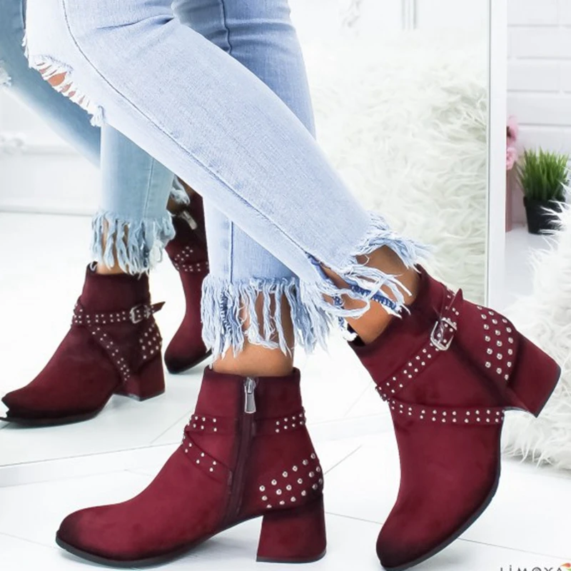 2019 Women Boots Flock Ankle Spring Autumn Ladies Party Western Stretch Fabric Plus Size 35-42 | Обувь