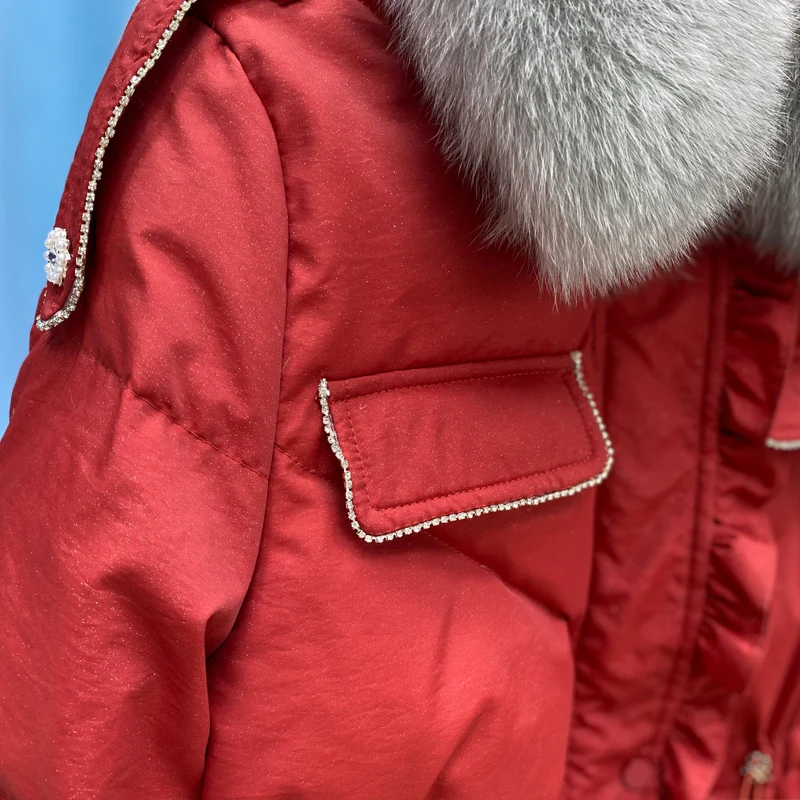 Fitaylor/Зимний пуховик с воротником из натурального Лисьего меха Толстый женский 90%