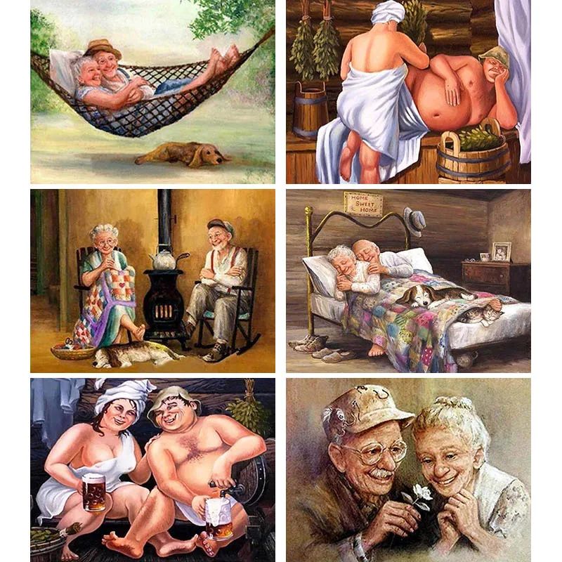 

5D Diamond Painting Old Couple Living Together Cross Stitch Kit Diamond Embroidery Bath And Sleep Mosaic Image Handmade Gift T97