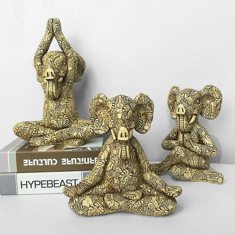 

Nordic Classical Yoga Elephant Artware Animal Sculpture Home Decoration Accessories Modern Art Resin Statue Room Ornament