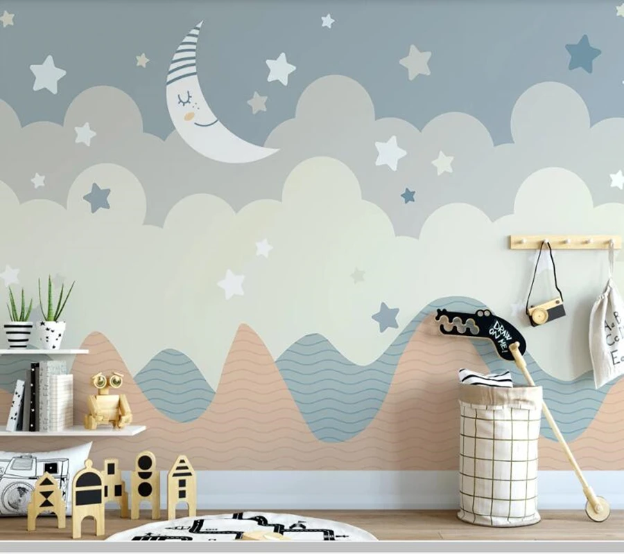 Papel de parede современные Мультяшные 3D обои в виде Луны и лося для детской комнаты