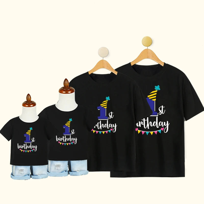 

1st Birthday Tshirt Family Look Matching Tshirts Mom Dad Daughter Son Summer Short Sleeve Birthday Party Clothes Drop Shipping