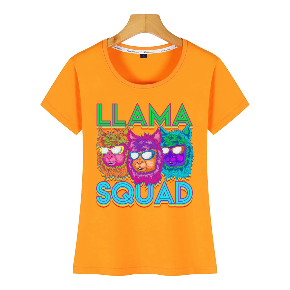 Tops T Shirt Women llama squad present retro 1980s alpaca fans Fit Inscriptions Print Female Tshirt | Женская одежда