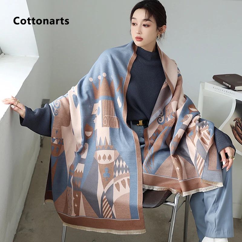 

шарф женский зимний платок женский шарф зимний Кашемировый шарф с геометрическим принтом Женский Зимний новый дизайнерский шарф Двусторон...