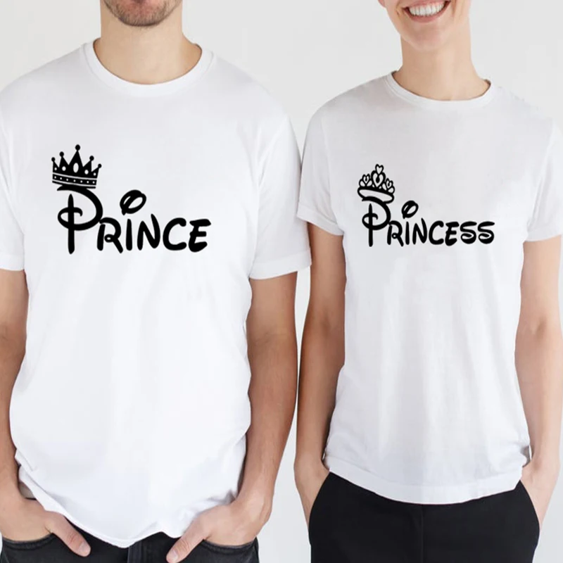 Valentine Day Tee Prince Princess Shirt Couple Tshirt for Her and For Him Gothic Tops Fashion 2021 Women Streetwear White Top crystal green her gypsy prince