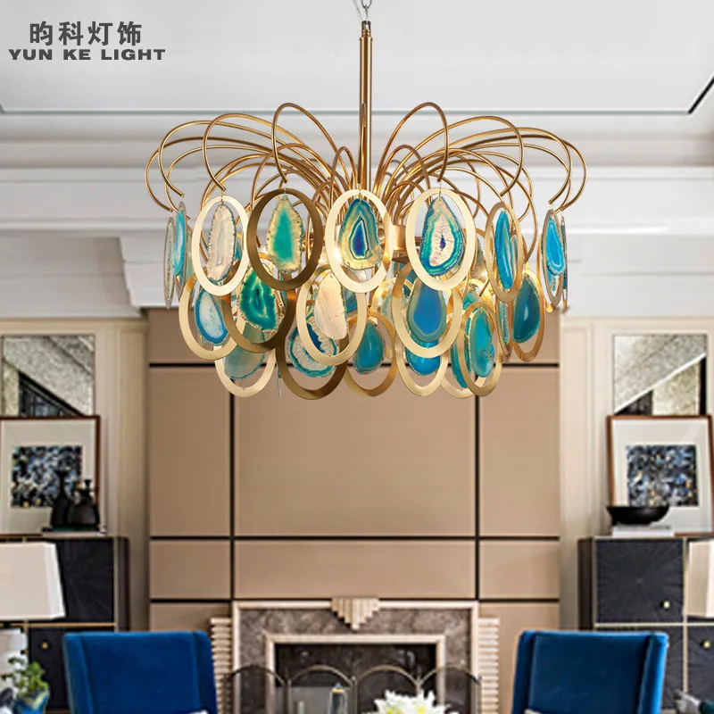 Скандинавская роскошная люстра из агата для гостиной художественная