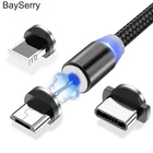 Магнитный кабель BaySerry, USB Type C кабель для iPhone 11 Pro Max XR Samsung S9 Xiaomi, светодиодный магнитный кабель для быстрой зарядки Micro USB C