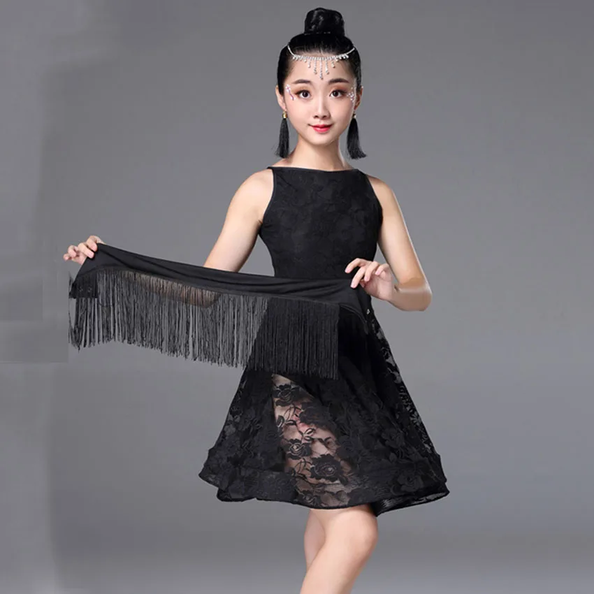 Платье для латинских танцев бальных с кисточками Cha костюм девочек платье