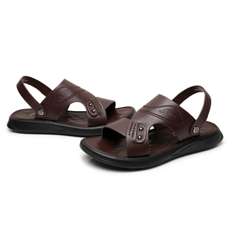 

AIYUQI Men's Sandals Summer 2021 New Men's Real Leather Sandals Two Wear Slides Casual Fashion Beach Shoes Male
