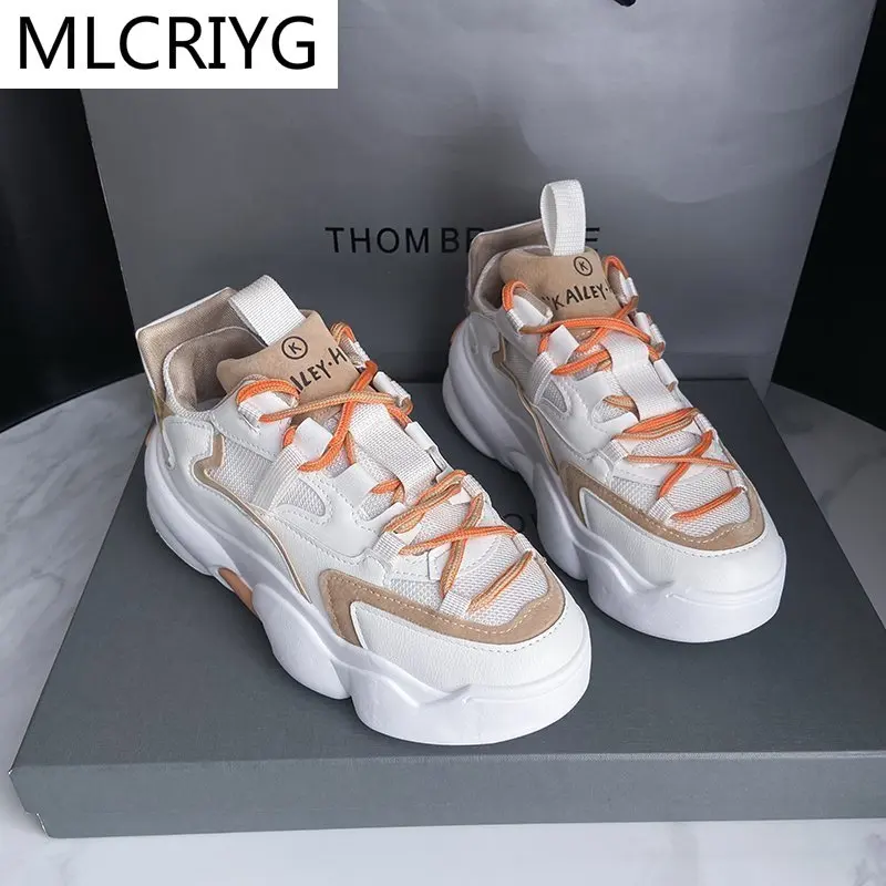 

2021 New Sneakers Women's Running Shoes Mesh Breathable Thick-soled Shoes Increased Wild Women's Sneakers Vulcanized Shoes