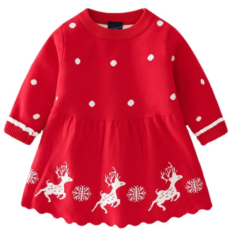 

Girl Sweater Dress Christmas Deer Pattern 2021 New Princess dress for Girls Knitted Clothes Party Baby Clothing 3-8Y Kids Dress