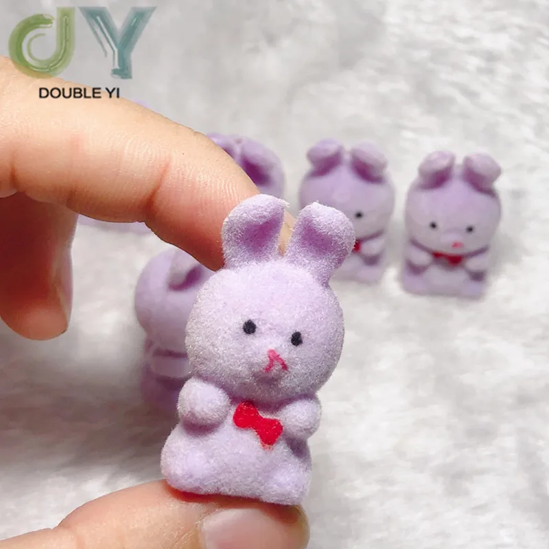 Набор из 2 оптовых мини Флокирование животных кукла милый маленький фиолетовый
