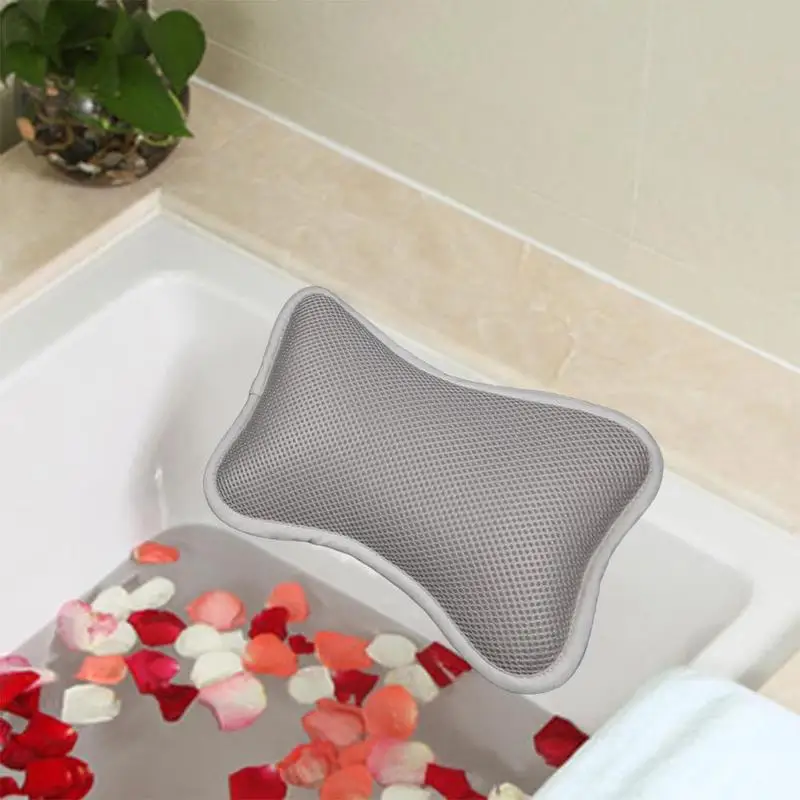 

Mesh Bone Shaped Neck Support Bathtub Pillow Head Rest Suction Cup Breathable Polyester Fiber Comfortable Bathtub Pillow