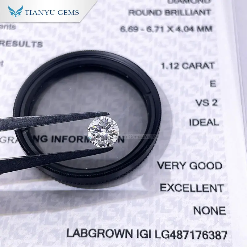 

Tianyu Gems Round CVD 1.12ct E VS2 Ideal Cut Lab Grown Diamonds IGI 6.69X6.71X4.04mm Lab Created Synthetic Diamonds for Jewelry
