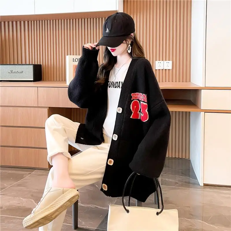 

Кардиган женский зимний оверсайз EBAIHUI, с V-образным вырезом и буквенным принтом