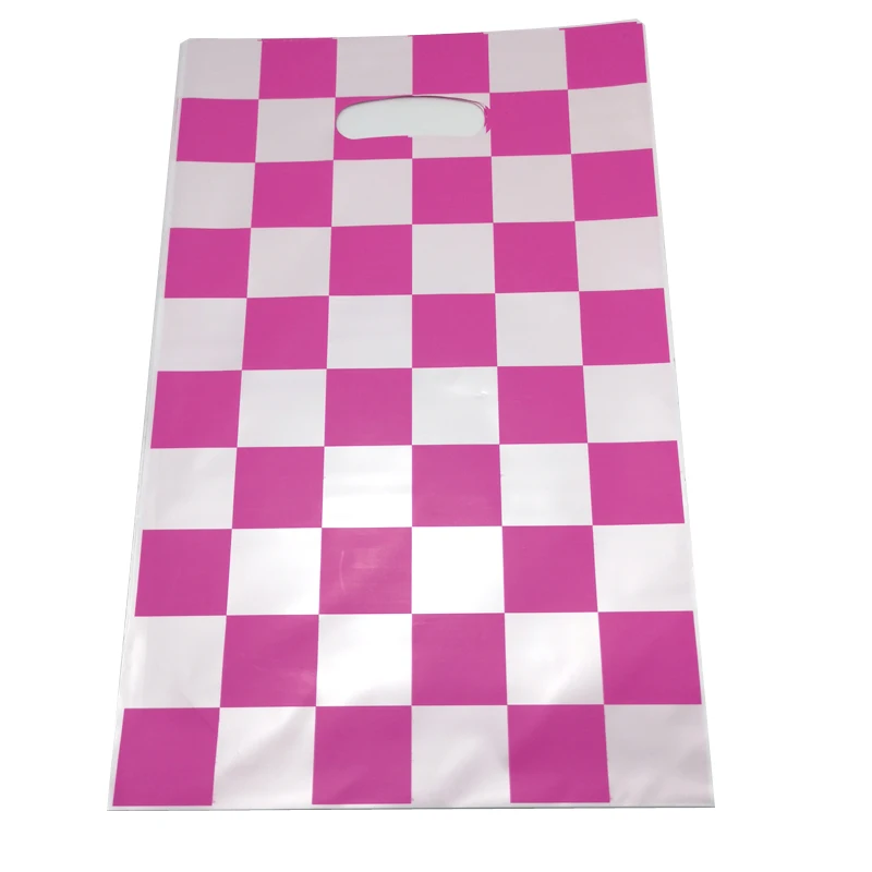 

10pcs/lot Kids Favors Pink Blue White Lattice Theme Plastic Loot Bags Birthday Decoration Baby Shower Events Party Gifts Bags