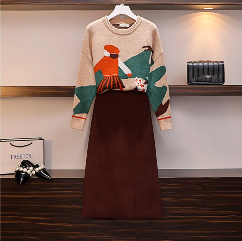 Женский комплект из 2 предметов с брюками Mozuleva вязаный свободный свитер узором и