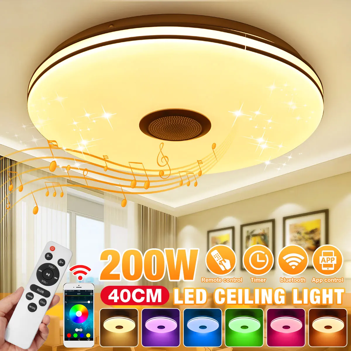 

200W 40cm RGB Dimmable Colorful LED Ceiling Light Home Lighting Smart Remote APP Control bluetooth Speaker Music Ceiling Lamp
