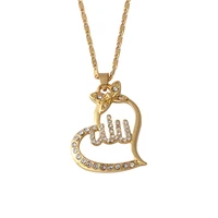 boho gold muslim necklace women diamond heart charm design fashion religious pendant necklace