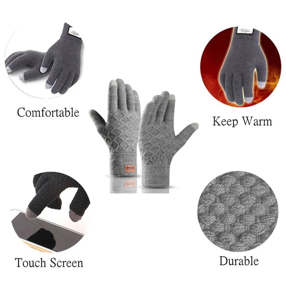 

Winter Men Knitted Touch Screen High Quality Mitten Thicken Warm Wool Cashmere Solid Colored Business Gloves Fashion Accessories