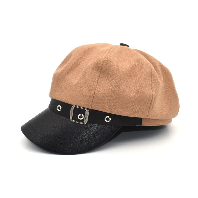 

ZLD New fashion autumn winter women Berets hat Belt buckle decoration Octagonal hats Casual ladies warm cap outdoor men caps