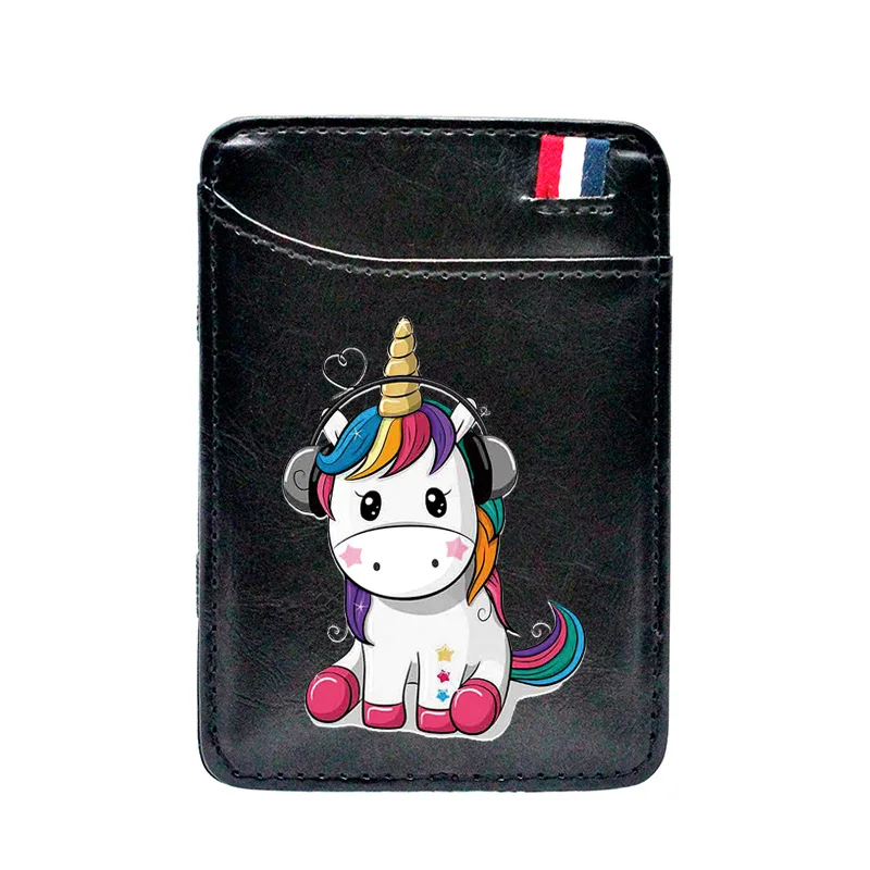 

Cute Unicorn Printing Pu Leather Card Holder Wallet Slim Mini Small Magic Purse