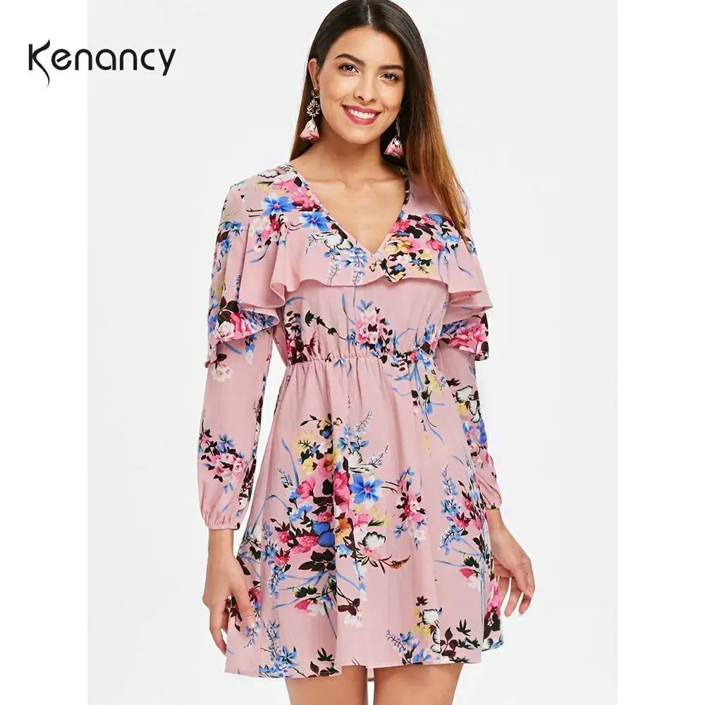 Kenancy женское богемное платье с цветочным принтом сексуальное мини длинным