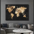 Картина на холсте с изображением карты мира, Черное золото, современный классический стиль, настенное искусство, абстрактное настенное украшение для гостиной, без рамы
