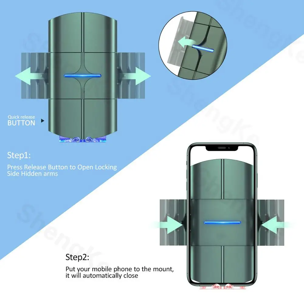 Автоматическое зажимное беспроводное автомобильное зарядное устройство QC 3 0 QI 10