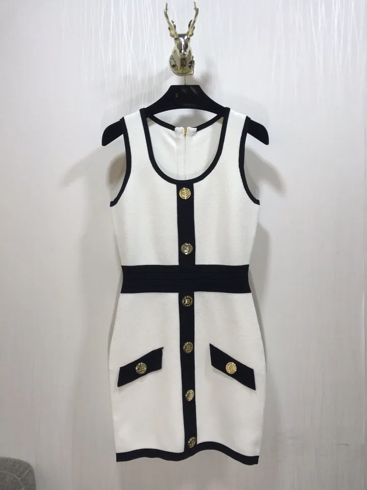 

High 2021SS Summer Quality Women Sexy Patchwork Sleeveless Midi Knitted Slim Dresses For Ladies 2 Color Ddxgz2v 1.20