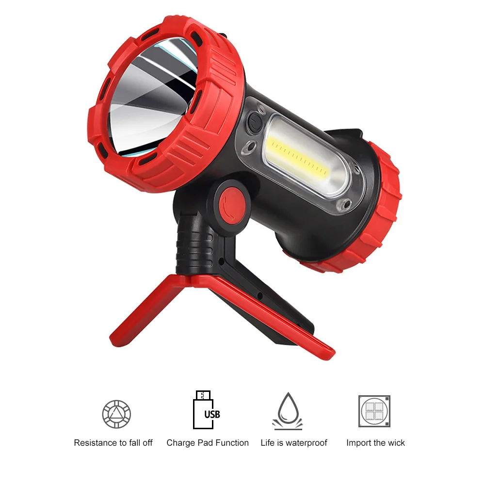 

LED Flashlight Foldable Torch Light with Tripod USB Waterproof Camping Lantern Outdoor Handheld Searchlight Emergency Lamp