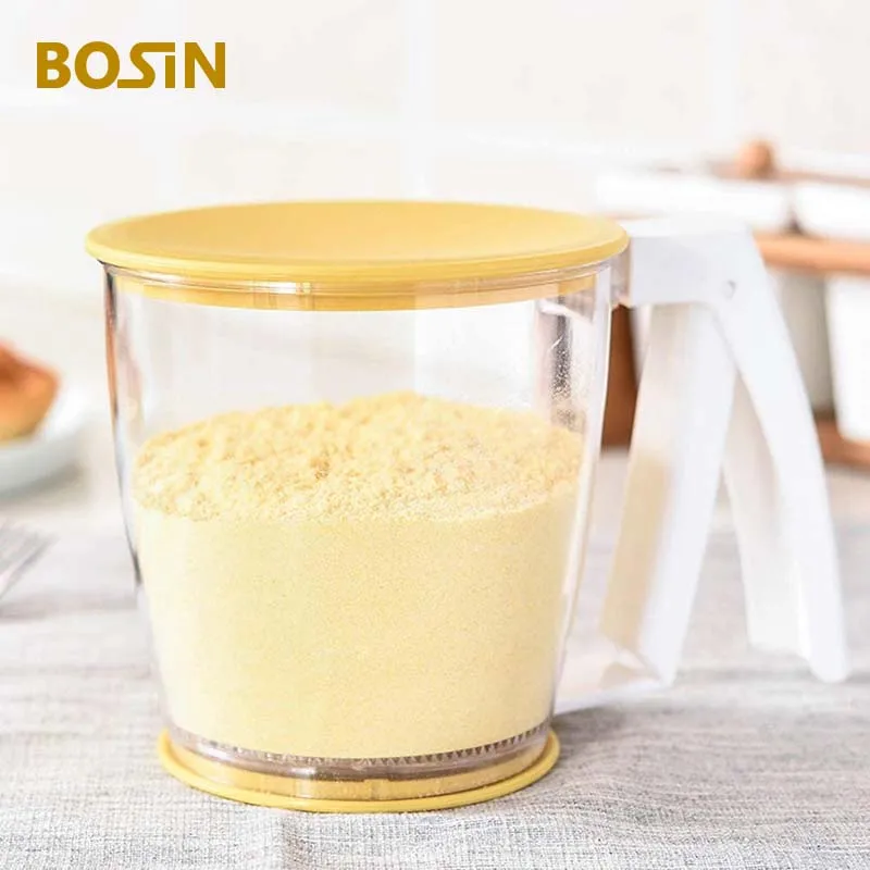 

Plastic Powder Flour Sifter Strainer Handle Shaker Sugar Sieve Cup Mesh Filter With Lid Baking Pastry Tools