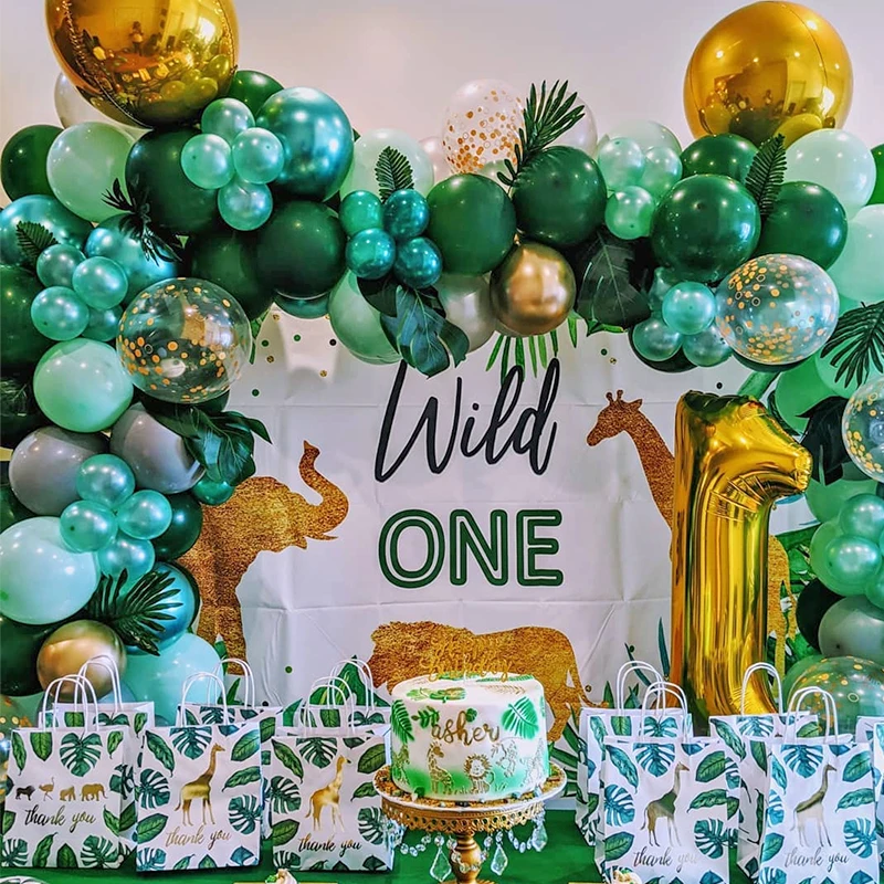

20pcs Safari Party Latex Balloons Green Balloon Wild One First Birthday Boy Jungle Baby Shower Kids Birthday Party Supplies