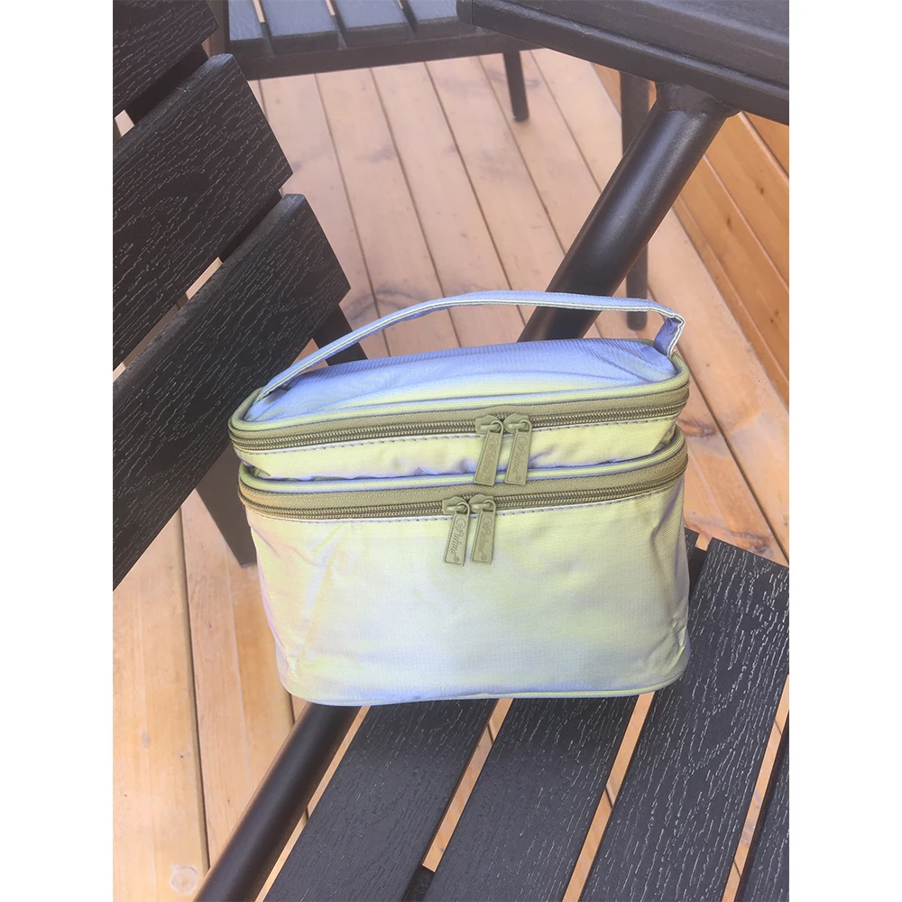 

WOMAN NEON COSMETIC BAGS TWO LAYER ZIPPERS ORGANIZER BAG FOR WOMENS LADY GIRLS