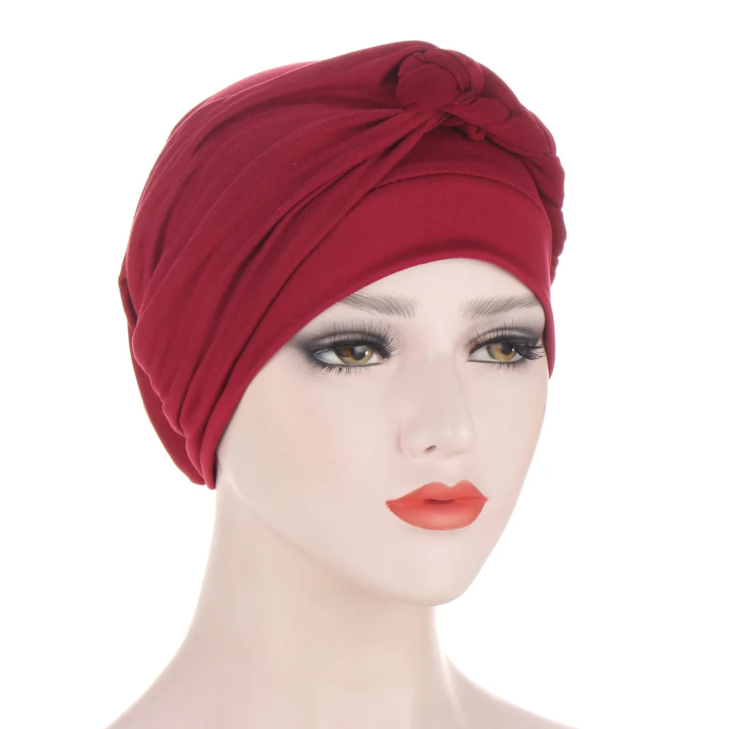 

Women Stretch Turban Hat Bohemian Style Head Wrap Knot Turban African Twist Headwrap Ladies Hair Accessories India Hat Chemo Cap